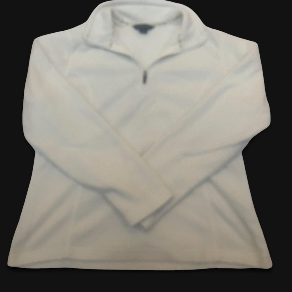 Lands End Womens White Quarter Zip‎ Fleece Pullover Mock Neck Sweatshirt
